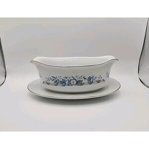 Vtg Seizan Blue Ridge Oval Gravy Boat/Sauce Bowl with Underplate, 9" Porcelain